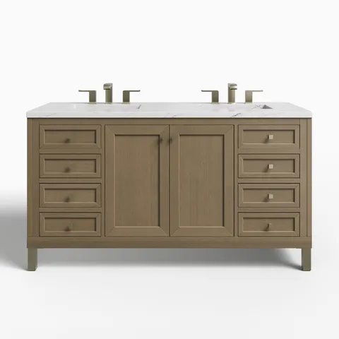 Janelle 60" Double Vanity in Walnut Whisper with 3 cm Ethereal Noctis Silestone Top