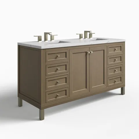 Janelle 60" Double Vanity in Walnut Whisper with 3 cm Ethereal Noctis Silestone Top
