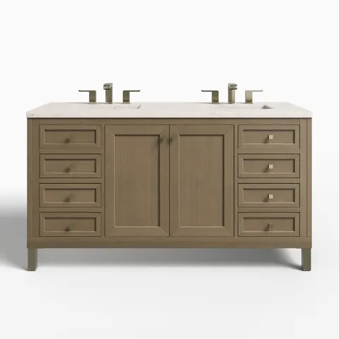 Janelle 60" Double Vanity in Walnut Whisper with 3 cm Victorian Silver Silestone Top