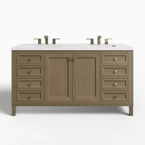 Janelle 60" Double Vanity in Walnut Whisper with 3 cm White Zeus Silestone Top