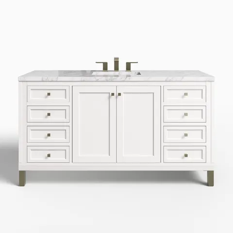 Janelle 60" Single Vanity in Glossy White with 3 cm Carrara Marble Top