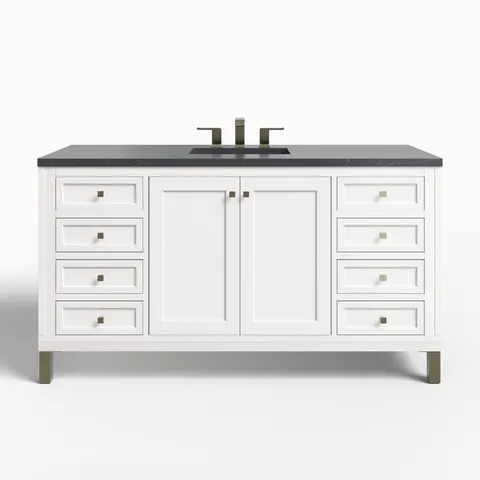 Janelle 60" Single Vanity in Glossy White with 3 cm Charcoal Soapstone Silestone Top