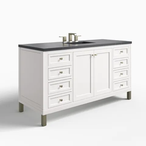 Janelle 60" Single Vanity in Glossy White with 3 cm Charcoal Soapstone Silestone Top
