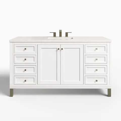 Janelle 60" Single Vanity in Glossy White with 3 cm Eternal Jasmine Pearl Silestone Top