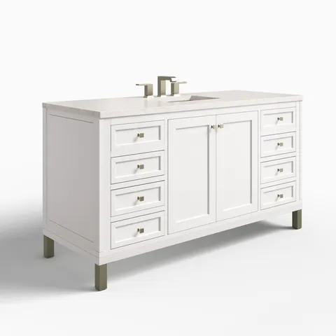 Janelle 60" Single Vanity in Glossy White with 3 cm Eternal Jasmine Pearl Silestone Top