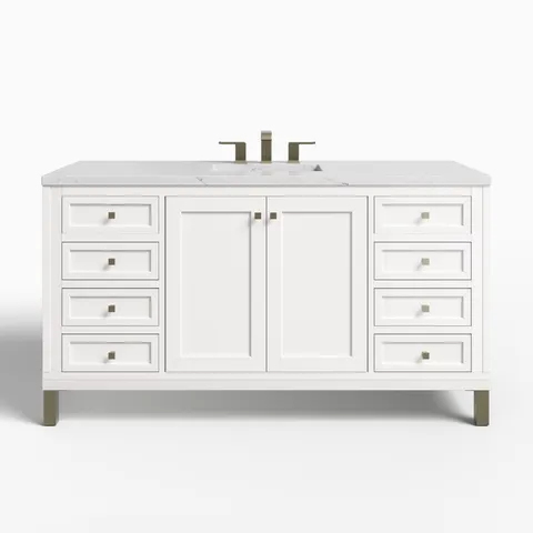 Janelle 60" Single Vanity in Glossy White with 3 cm Ethereal Noctis Silestone Top
