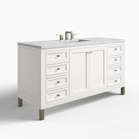 Janelle 60" Single Vanity in Glossy White with 3 cm Ethereal Noctis Silestone Top