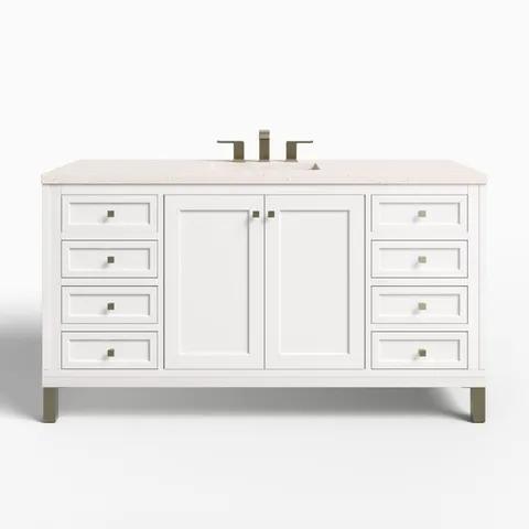 Janelle 60" Single Vanity in Glossy White with 3 cm Lime Delight Silestone Top