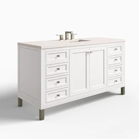 Janelle 60" Single Vanity in Glossy White with 3 cm Lime Delight Silestone Top
