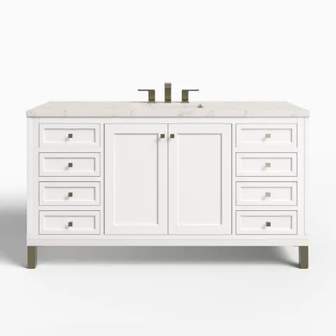 Janelle 60" Single Vanity in Glossy White with 3 cm Victorian Silver Silestone Top