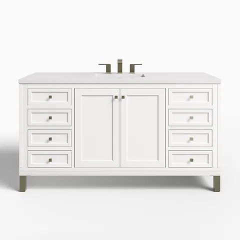 Janelle 60" Single Vanity in Glossy White with 3 cm White Zeus Silestone Top