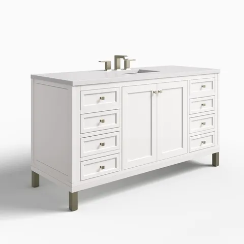 Janelle 60" Single Vanity in Glossy White with 3 cm White Zeus Silestone Top