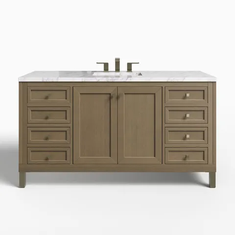 Janelle 60" Single Vanity in Walnut Whisper with 3 cm Carrara Marble Top