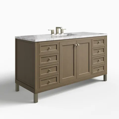 Janelle 60" Single Vanity in Walnut Whisper with 3 cm Carrara Marble Top