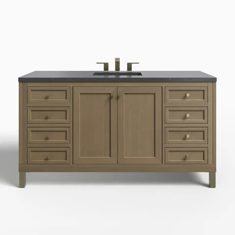 Janelle 60" Single Vanity in Walnut Whisper with 3 cm Charcoal Soapstone Silestone Top