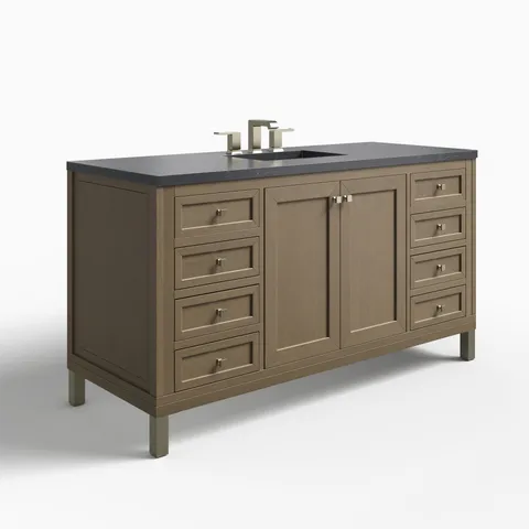 Janelle 60" Single Vanity in Walnut Whisper with 3 cm Charcoal Soapstone Silestone Top