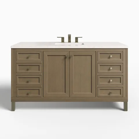Janelle 60" Single Vanity in Walnut Whisper with 3 cm Eternal Jasmine Pearl Silestone Top