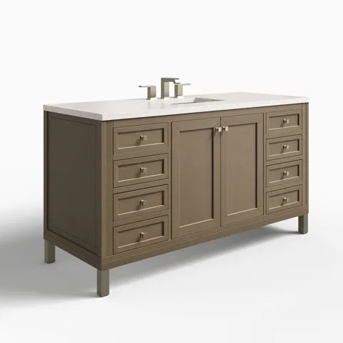 Janelle 60" Single Vanity in Walnut Whisper with 3 cm Eternal Jasmine Pearl Silestone Top