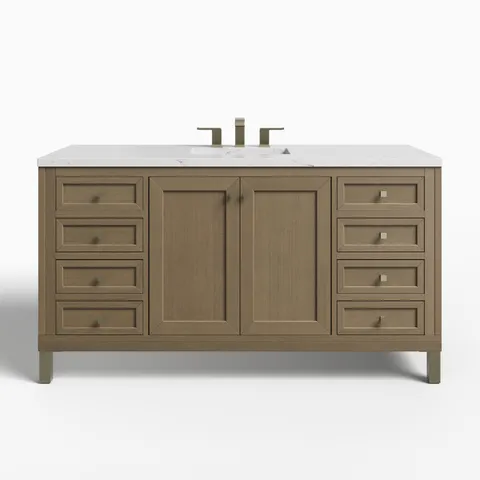 Janelle 60" Single Vanity in Walnut Whisper with 3 cm Ethereal Noctis Silestone Top
