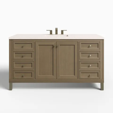 Janelle 60" Single Vanity in Walnut Whisper with 3 cm Lime Delight Silestone Top