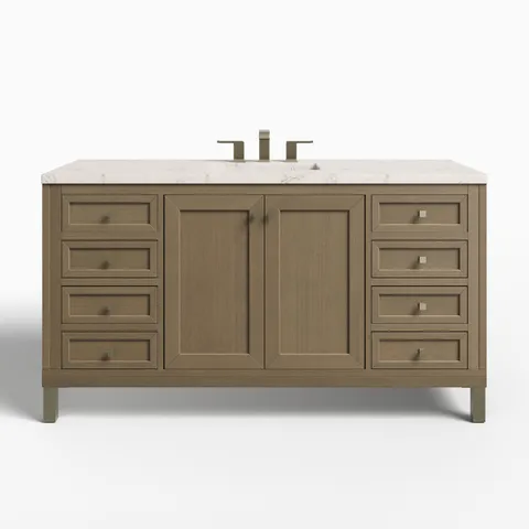 Janelle 60" Single Vanity in Walnut Whisper with 3 cm Victorian Silver Silestone Top