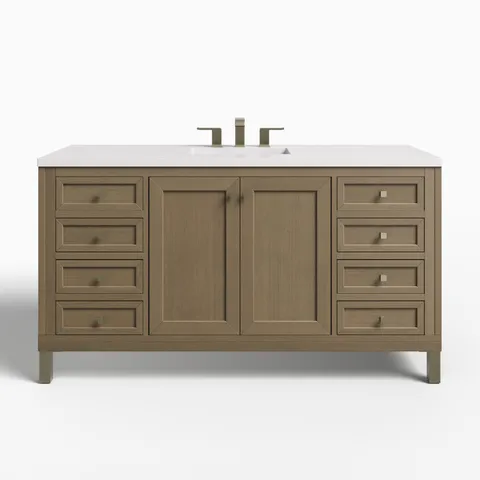 Janelle 60" Single Vanity in Walnut Whisper with 3 cm White Zeus Silestone Top