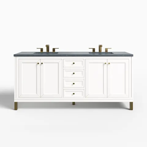Janelle 72" Double Vanity in Glossy White with 3 cm Charcoal Soapstone Silestone Top