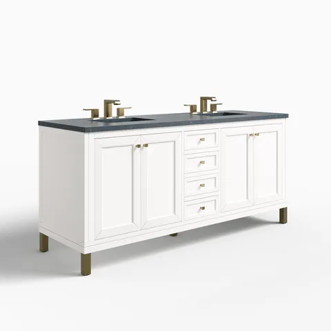 Janelle 72" Double Vanity in Glossy White with 3 cm Charcoal Soapstone Silestone Top