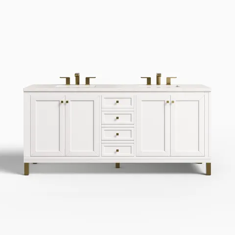 Janelle 72" Double Vanity in Glossy White with 3 cm Eternal Jasmine Pearl Silestone Top