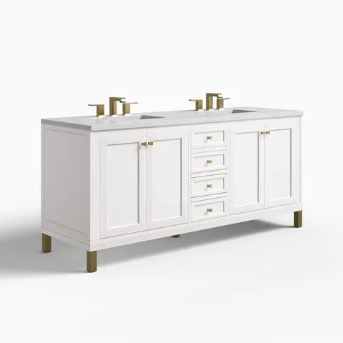 Janelle 72" Double Vanity in Glossy White with 3 cm Ethereal Noctis Silestone Top
