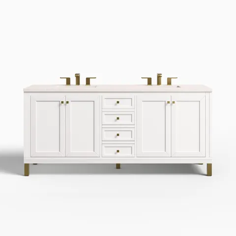 Janelle 72" Double Vanity in Glossy White with 3 cm Lime Delight Silestone Top