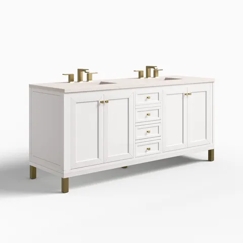 Janelle 72" Double Vanity in Glossy White with 3 cm Lime Delight Silestone Top