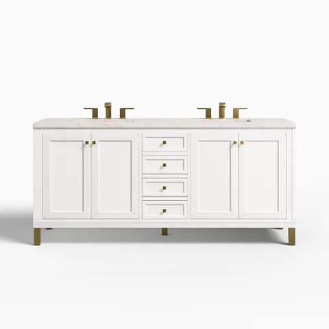 Janelle 72" Double Vanity in Glossy White with 3 cm Victorian Silver Silestone Top