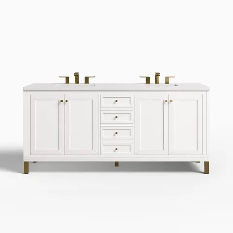 Janelle 72" Double Vanity in Glossy White with 3 cm White Zeus Silestone Top