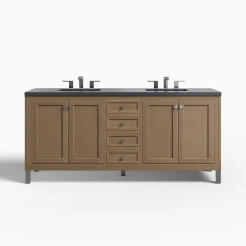 Janelle 72" Double Vanity in Walnut Whisper with 3 cm Charcoal Soapstone Silestone Top