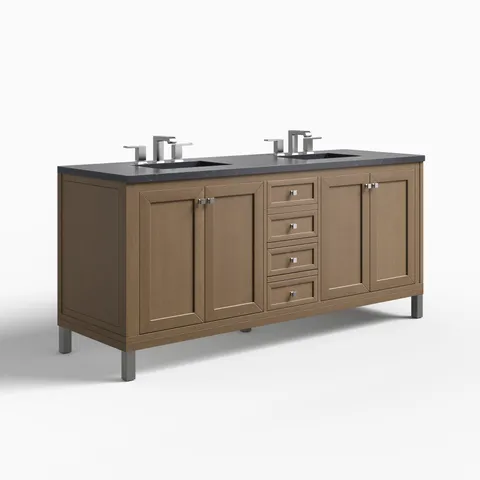 Janelle 72" Double Vanity in Walnut Whisper with 3 cm Charcoal Soapstone Silestone Top