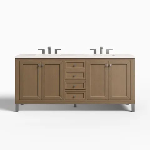 Janelle 72" Double Vanity in Walnut Whisper with 3 cm Eternal Jasmine Pearl Silestone Top