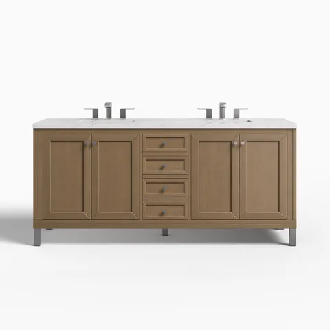 Janelle 72" Double Vanity in Walnut Whisper with 3 cm Ethereal Noctis Silestone Top