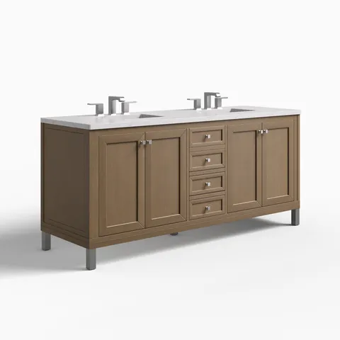 Janelle 72" Double Vanity in Walnut Whisper with 3 cm Ethereal Noctis Silestone Top