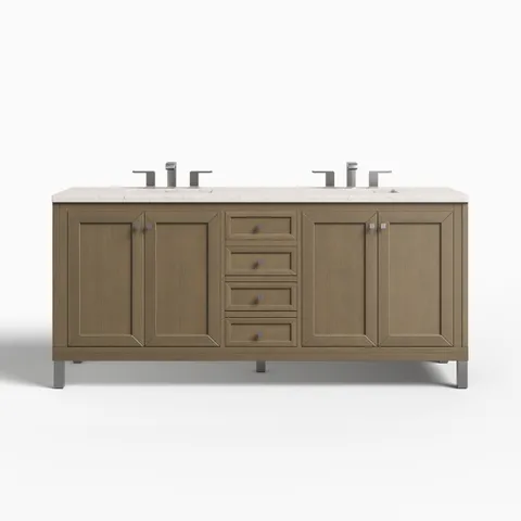 Janelle 72" Double Vanity in Walnut Whisper with 3 cm Victorian Silver Silestone Top