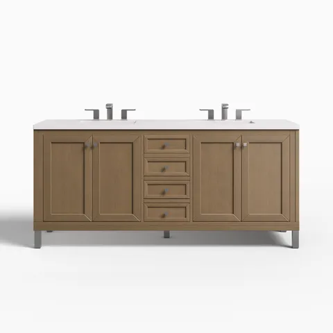 Janelle 72" Double Vanity in Walnut Whisper with 3 cm White Zeus Silestone Top