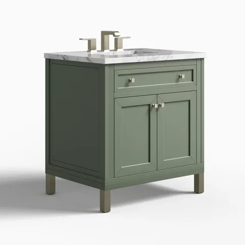 Janelle 30" Single Vanity in Smokey Celadon with 3 cm Carrara Marble Top