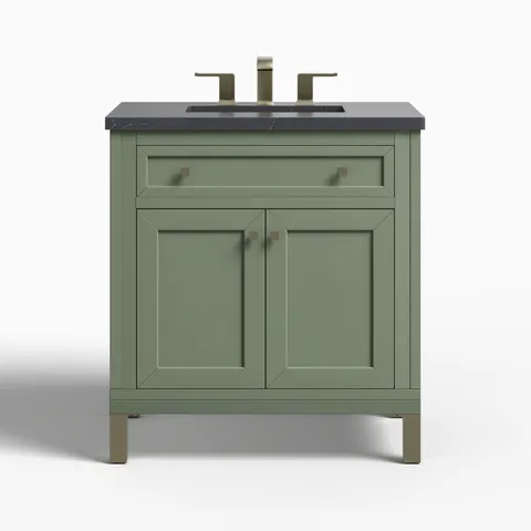 Janelle 30" Single Vanity in Smokey Celadon with 3 cm Charcoal Soapstone Silestone Top