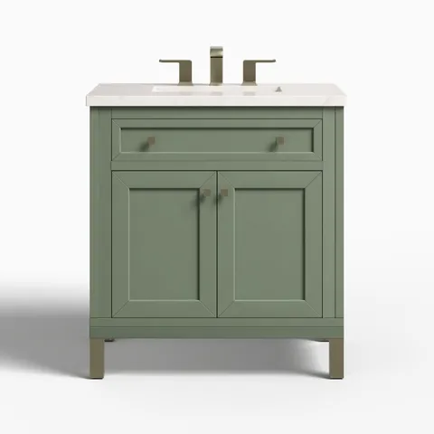 Janelle 30" Single Vanity in Smokey Celadon with 3 cm Eternal Jasmine Pearl Silestone Top