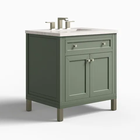 Janelle 30" Single Vanity in Smokey Celadon with 3 cm Eternal Jasmine Pearl Silestone Top