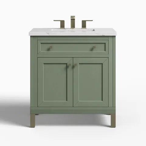 Janelle 30" Single Vanity in Smokey Celadon with 3 cm Ethereal Noctis Silestone Top