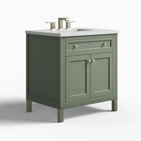 Janelle 30" Single Vanity in Smokey Celadon with 3 cm Ethereal Noctis Silestone Top