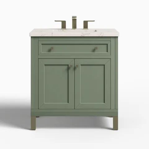 Janelle 30" Single Vanity in Smokey Celadon with 3 cm Victorian Silver Silestone Top