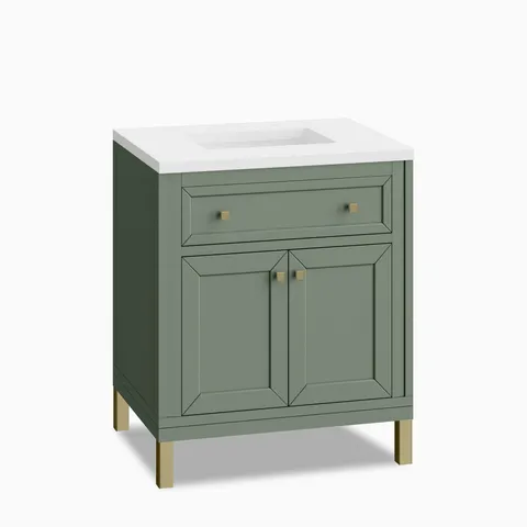 Janelle 30" Single Vanity in Smokey Celadon with 3 cm White Zeus Silestone Top