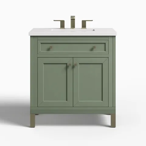 Janelle 30" Single Vanity in Smokey Celadon with 3 cm White Zeus Silestone Top